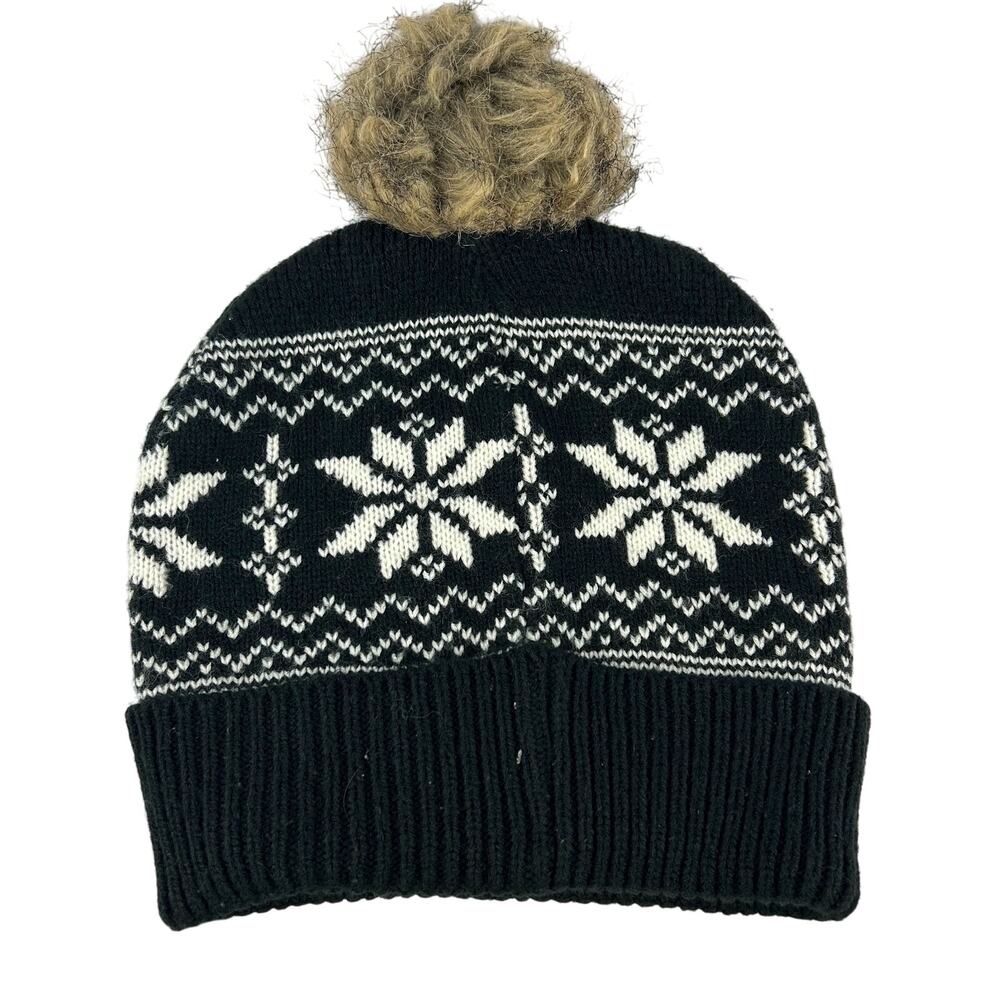 Torrid Black & White Sweater Knit Beanie – Faux Fur Pom, One Size‎
